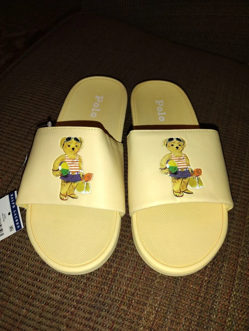 Polo by Ralph Lauren Kids' Cayson Yellow Teddy Bear Slide Sandals